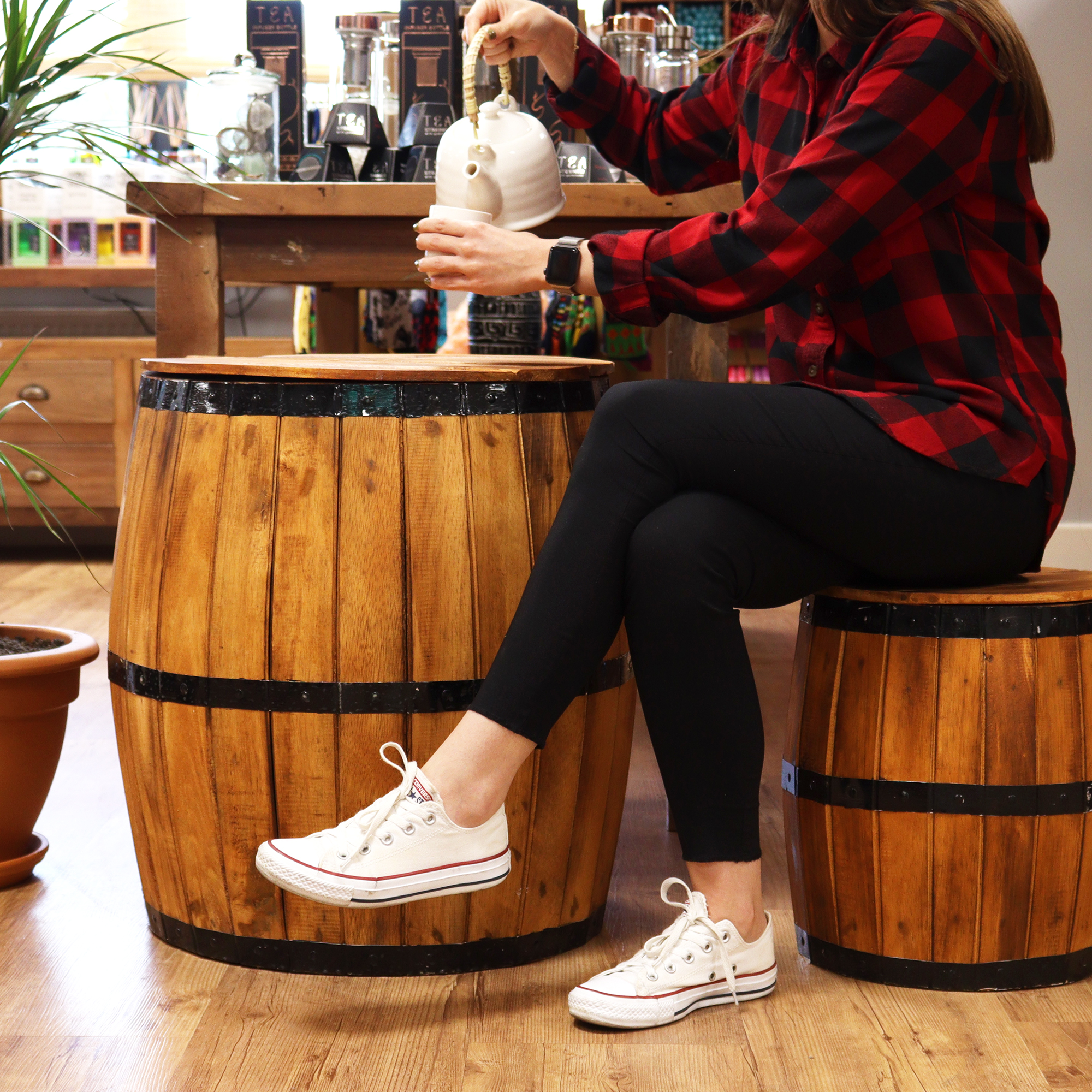Beer Barrel Stool Natural Wood 38 x 32 cm